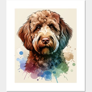 Chocolate Labradoodle Dog Watercolor Artwork Posters and Art